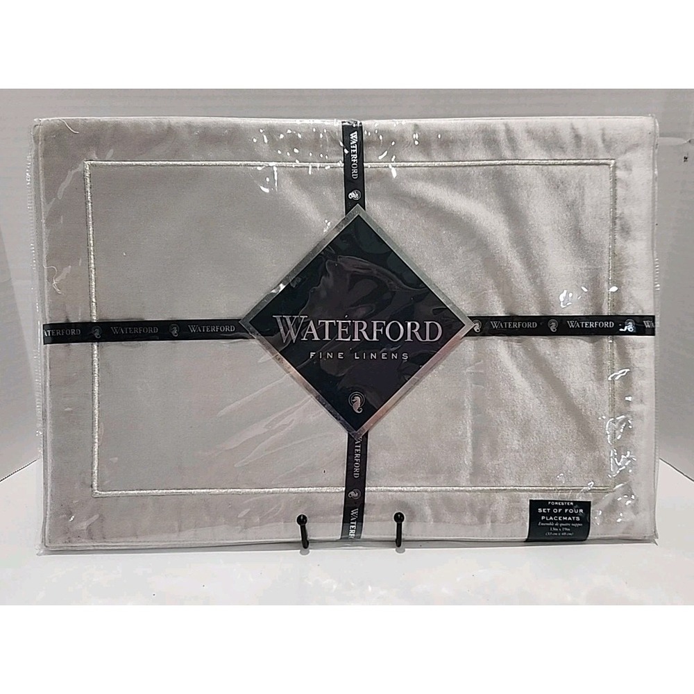 Waterford Fine Linens Forester Silver Placemats Set of 4 - 13x19 NIP